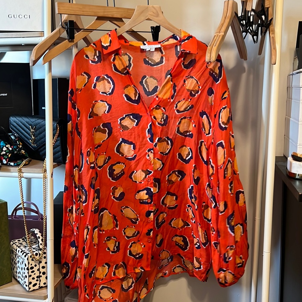 Never Fully Dressed - Orange Orlagh Oversized Shirt -Large